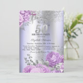 Violet Flowers Glitter Lilac 50th Birthday   Kaart (Staand voorkant)
