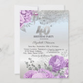 Violet Flowers Glitter Silver 40th Birthday   Kaart (Voorkant)