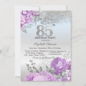 Violet Flowers Glitter Silver 85th Birthday   Kaart (Voorkant)