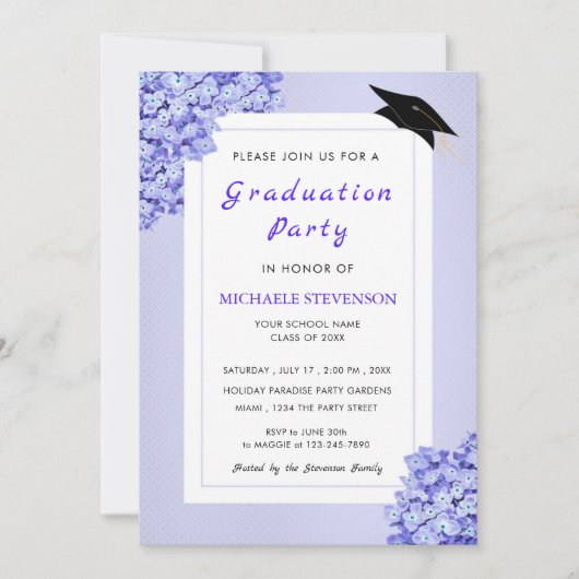 Violet Flowers Graduy Party Invitation (Voorkant)