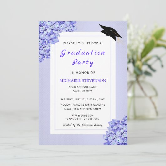 Violet Flowers Graduy Party Invitation (Staand voorkant)