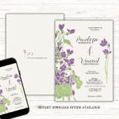Violet Flowers Letterpress Style Wedding Kaart