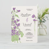 Violet Flowers Letterpress Style Wedding Kaart (Staand voorkant)