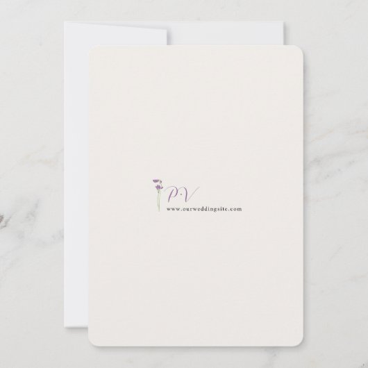 Violet Flowers Letterpress Style Wedding Kaart (Achterkant)