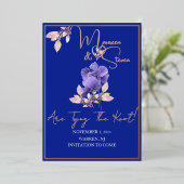 Violet Flowers Royal Blue Save The Date Folie Kaar Folie Uitnodiging (Staand Voorkant)