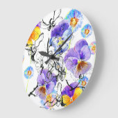 Violet Flowers Waterverf  Patroon Grote Klok (Hoek)