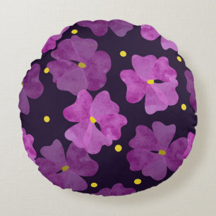Violet fluistert: Bloemen Waterverf Elegantie Rond Kussen