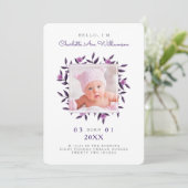Violet Foliage Floral Wreath Birth Announement Aankondiging (Staand voorkant)