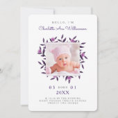 Violet Foliage Floral Wreath Birth Announement Aankondiging (Voorkant)
