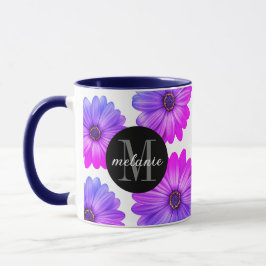 Violet Fuchsia Daisies voegen Jouw naam en Initiaa Mok