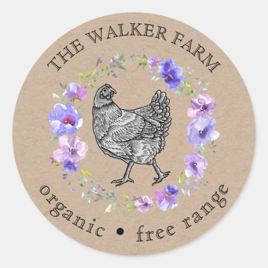 Violet Garden Boerderij Fresh Eggs Ronde Sticker (Voorkant)