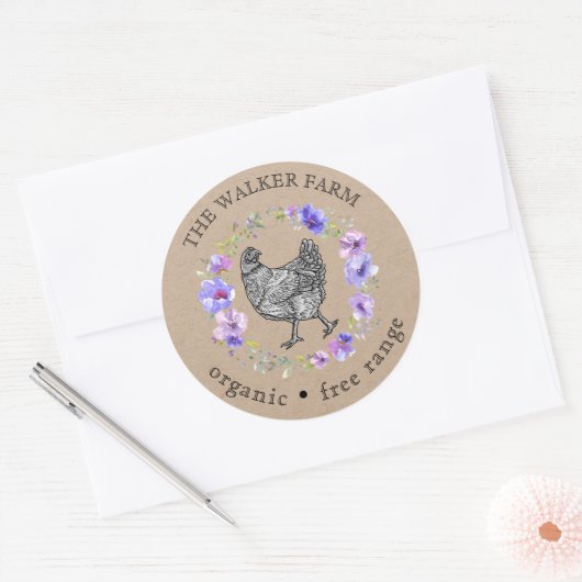 Violet Garden Boerderij Fresh Eggs Ronde Sticker (Envelop)