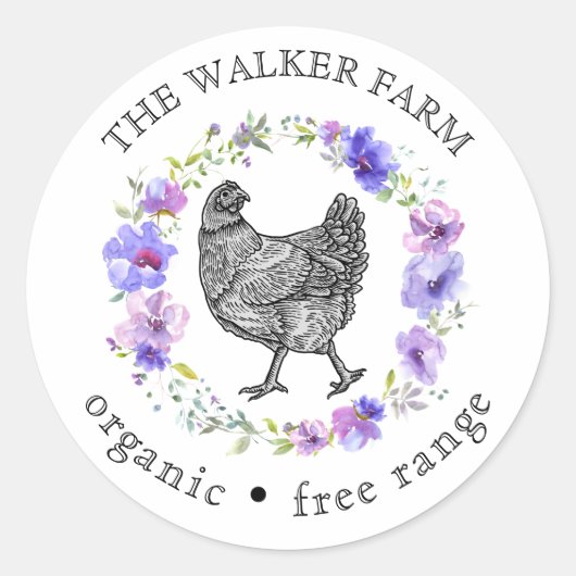 Violet Garden Boerderij Fresh Eggs Ronde Sticker (Voorkant)