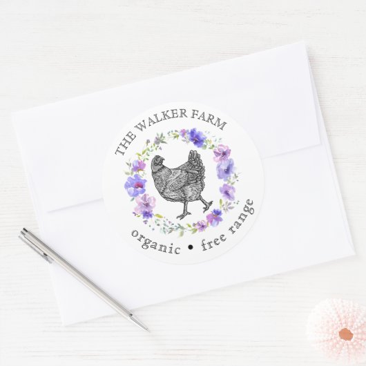 Violet Garden Boerderij Fresh Eggs Ronde Sticker (Envelop)