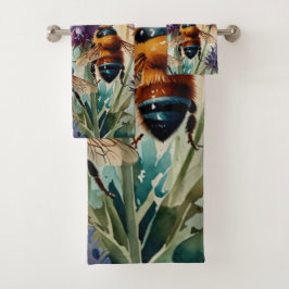 Violet Garden Buzz | Waterverf schilderij Bad Handdoek