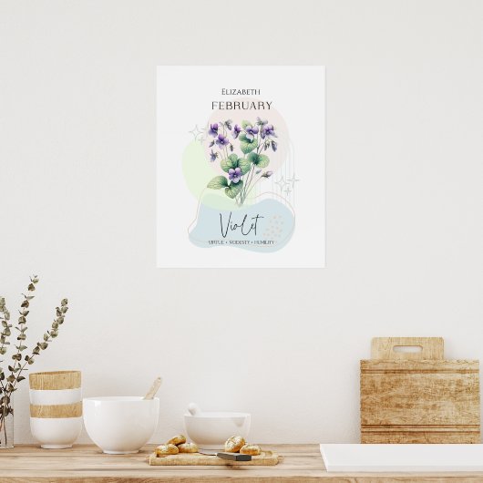 Violet Geboorte Bloem voor Februari Poster (Keuken)