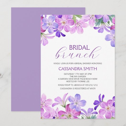 Violet Geranium Bruids Brunch Douche Kaart (Voorkant / Achterkant)