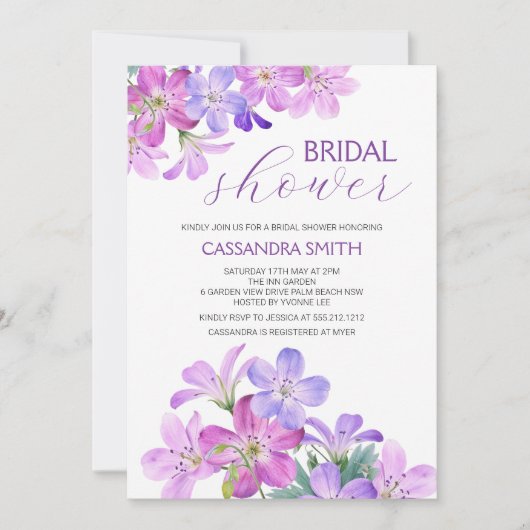 Violet Geranium Greenery Floral Vrijgezellenfeest Kaart (Voorkant)