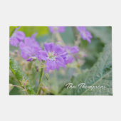 Violet Geranium Wildflower Foto met familienaam Deurmat (Voorkant)