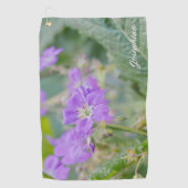 Violet Geranium Wildflower Foto met Jouw naam Golfhanddoek (Voorkant)