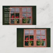 Violet Geraniums in het raam van een traditionele  Visitekaartje (Voorkant / Achterkant)