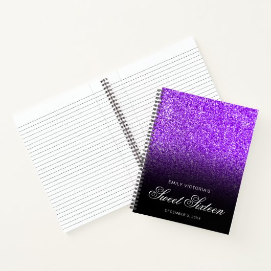 Violet Glitter Black Ombre Sweet Sixteen Guestbook Notitieboek (Binnen)