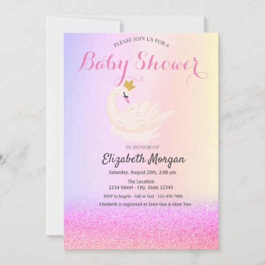 Violet Glitter Bokeh, Swan Crown Baby shower Kaart (Voorkant)