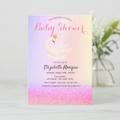 Violet Glitter Bokeh, Swan Crown Baby shower Kaart (Staand voorkant)