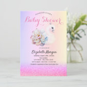 Violet Glitter Bokeh, Swan Flower Baby shower Kaart (Staand voorkant)
