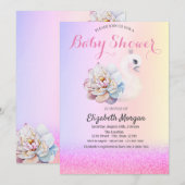 Violet Glitter Bokeh, Swan Flower Baby shower Kaart (Voorkant / Achterkant)