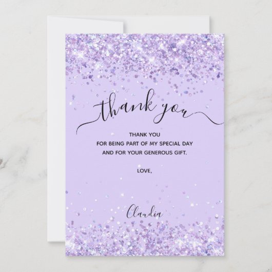 Violet glitter dank je creditcard kaart (Voorkant)