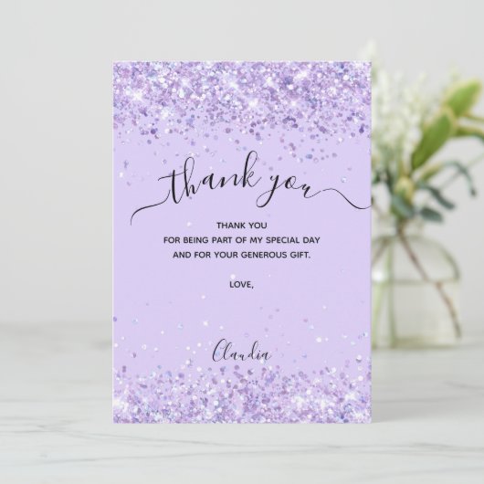Violet glitter dank je creditcard kaart (Staand voorkant)