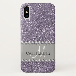 Violet Glitter, Diamond Pareltjes, Naam en Monogra Case-Mate iPhone Case