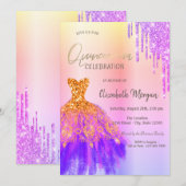 Violet Glitter drijft dress Quinceañera Kaart (Voorkant / Achterkant)