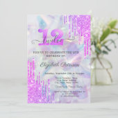 Violet Glitter Drips Holografische 12e Verjaardag Kaart (Staand voorkant)