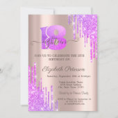 Violet Glitter Drips Roos Gold 18e verjaardag Kaart (Voorkant)