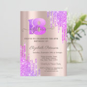 Violet Glitter Drips Roos Gold 18e verjaardag Kaart (Staand voorkant)