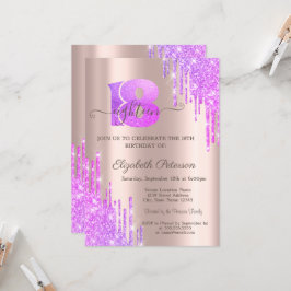 Violet Glitter Drips Roos Gold 18e verjaardag Kaart