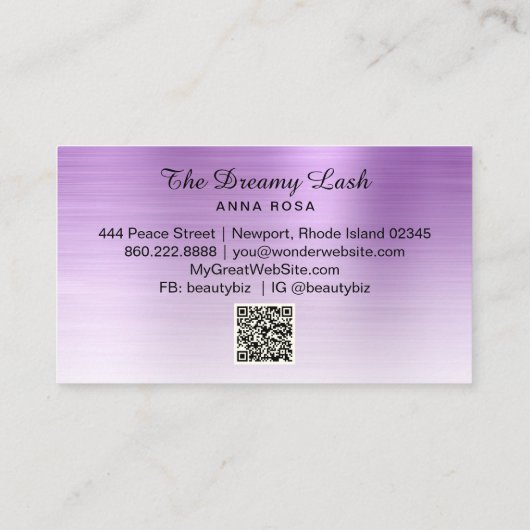 *~* VIOLET Glitter Lashes QR Brows Extensions Visitekaartje (Achterkant)