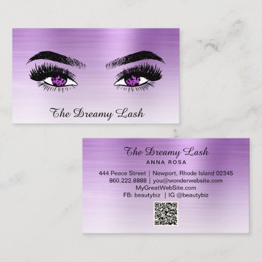 *~* VIOLET Glitter Lashes QR Brows Extensions Visitekaartje (Voorkant / Achterkant)