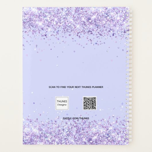 Violet glitter monogram initialen script 2023 planner (Achterkant)