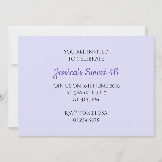 Violet glitter sparkle Sweet 16 Monogram Kaart (Achterkant)