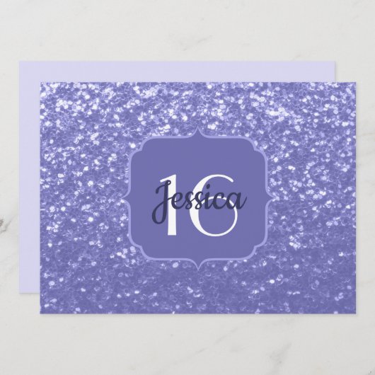 Violet glitter sparkle Sweet 16 Monogram Kaart (Voorkant / Achterkant)