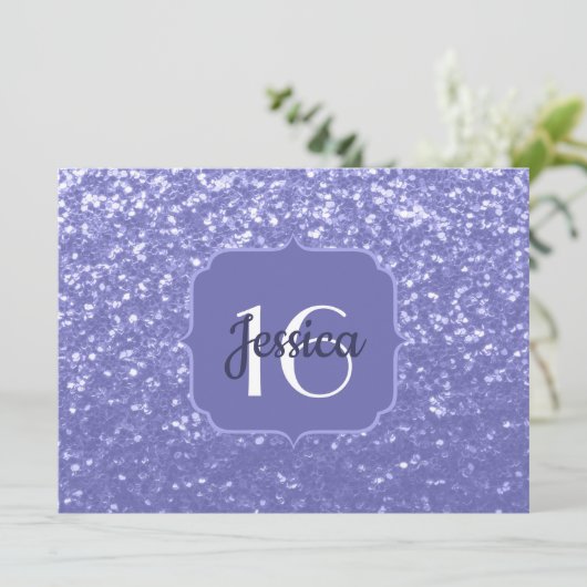 Violet glitter sparkle Sweet 16 Monogram Kaart (Staand voorkant)