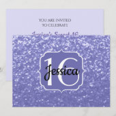 Violet glitter sparkle Sweet 16 Monogram Kaart (Voorkant / Achterkant)