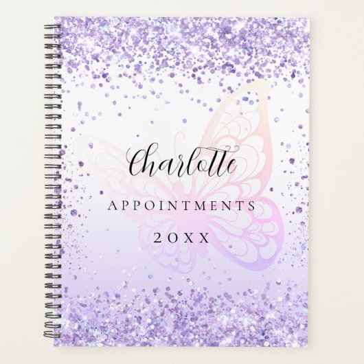 Violet glitter vlinder 2024 planner (Voorkant)