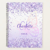 Violet glitter vlindernaam monogrammed 2026 planner (Voorkant)