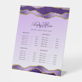 Violet & Gold Agate Beauty Salon Prijslijst  Reclamebord Met Voetstuk