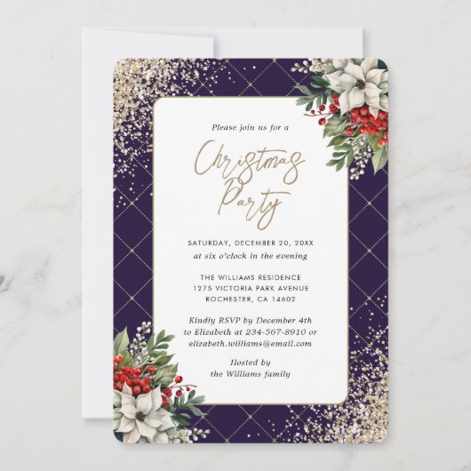 Violet Gold Botanical Elegant Christmas Party Kaart (Voorkant)