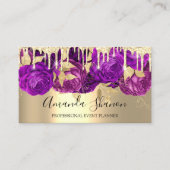 Violet Gold Drip Flower Logo Event Planner QRCode Visitekaartje (Voorkant)